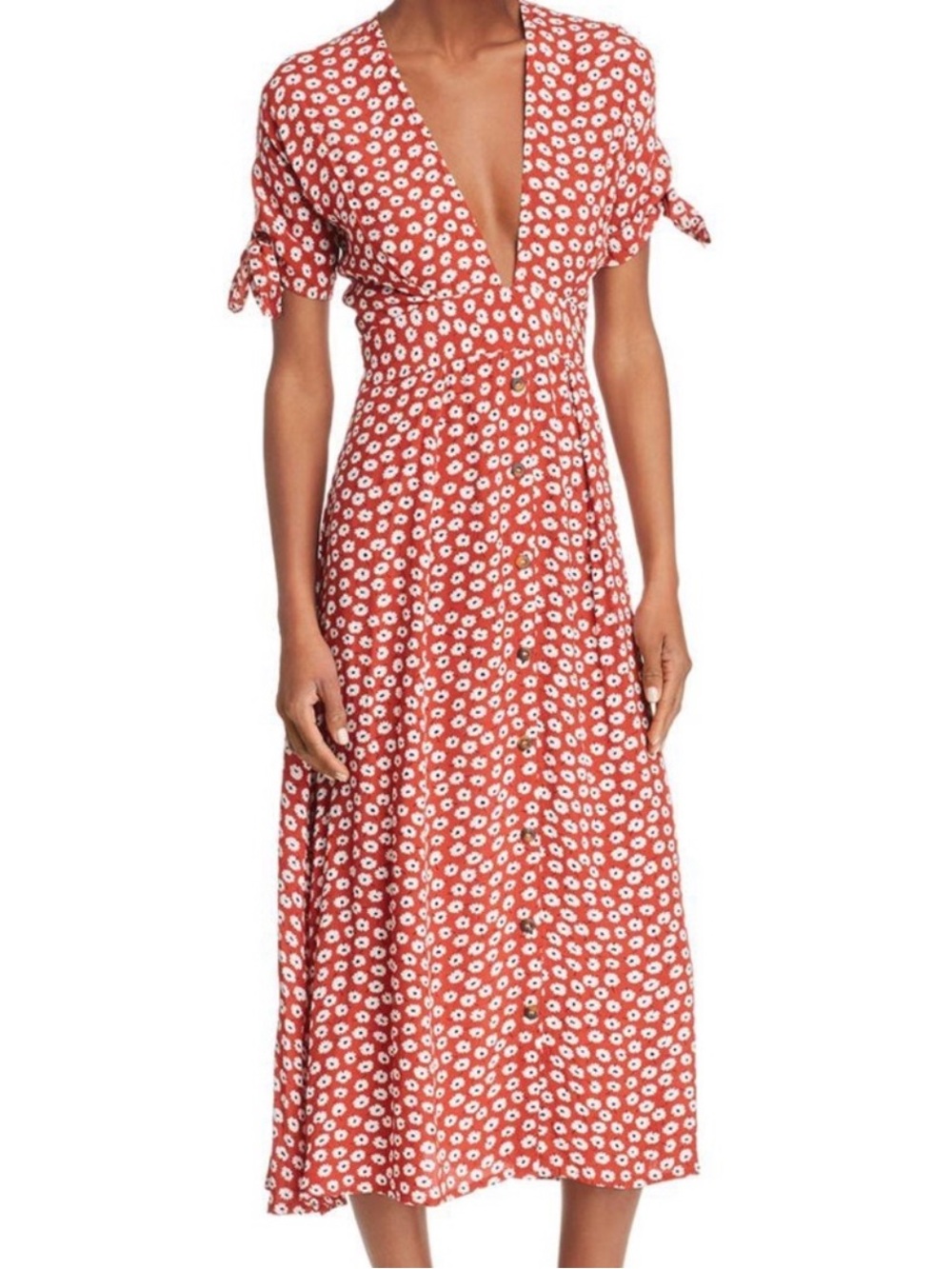 Faithfull The Brand Nina Red Danica Floral Midi Dress Sz 6 Medium Boho Romantic